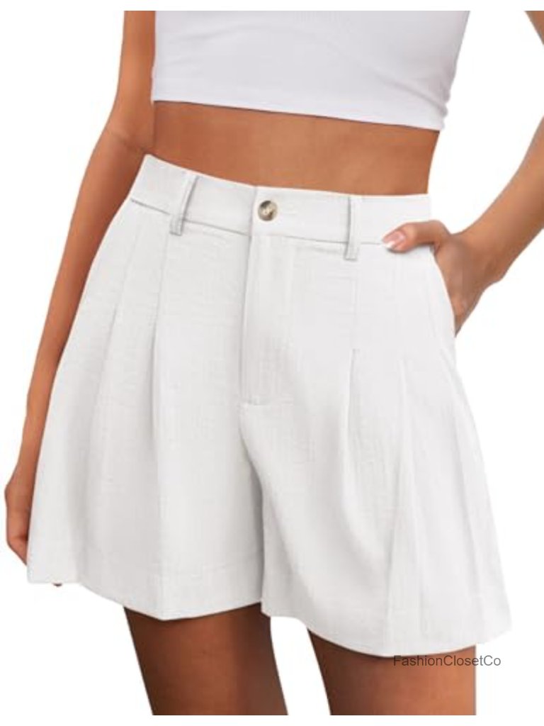 High Waist Pleated Tailored Shorts With Pockets Casual Wear